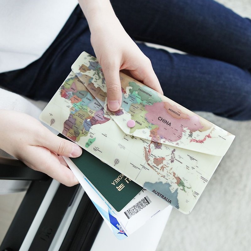 indigo-indimap World Map Passport Cover long clip - pastels, IDG70701 - ที่เก็บพาสปอร์ต - กระดาษ สีเหลือง