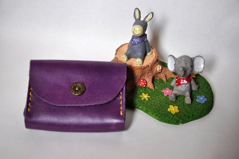 雙層卡片牛皮零錢包-花釦版薰衣紫 - 散紙包 - 真皮 紫色