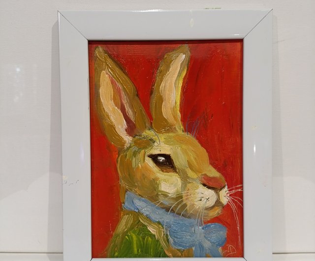 うさぎ 兔子 絵画 オリジナルアート インパスト 油絵 - ショップ