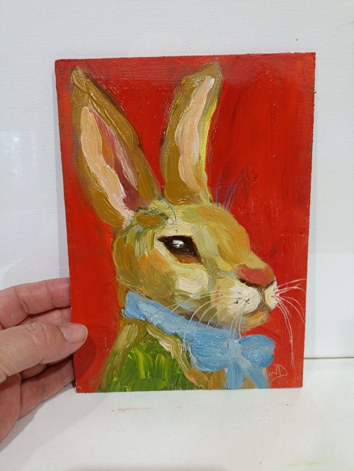 うさぎ 兔子 絵画 オリジナルアート インパスト 油絵 - ショップ