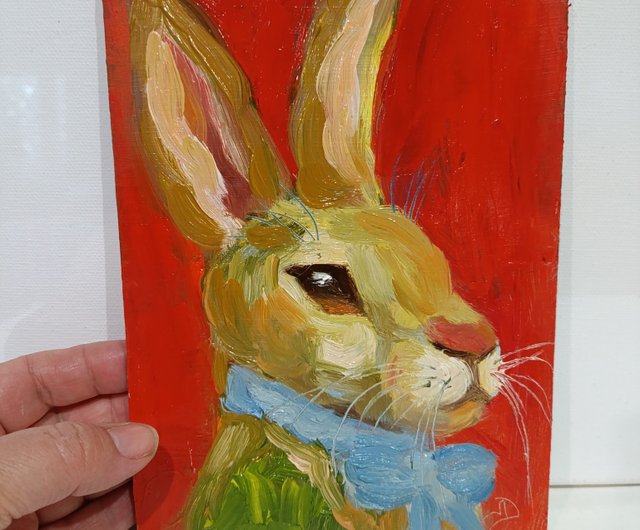 うさぎ 兔子 絵画 オリジナルアート インパスト 油絵 - ショップ