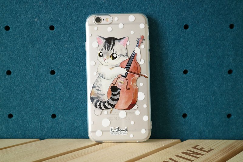 Own Design-Musician Cat Wave Dot Phone Case Phone Case Z02_02 - เคส/ซองมือถือ - พลาสติก สีเทา