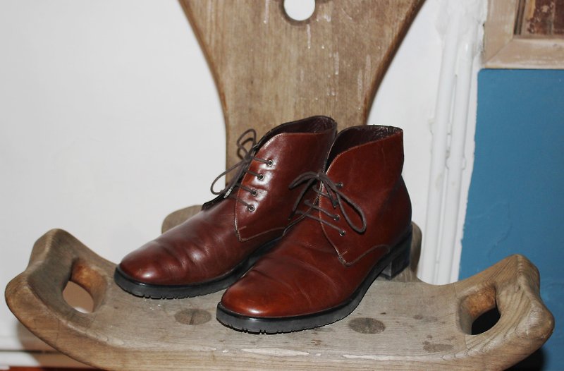 S101(Vintage)義大利製咖啡色高筒低跟皮鞋(24cm) - 女款休閒鞋 - 真皮 咖啡色