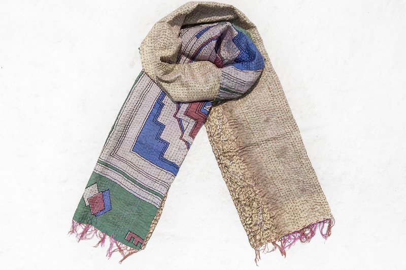 Embroidered silk scarf/silk embroidered scarf/hand sewn sari silk scarf/indian silk embroidered scarf-geometry - ผ้าพันคอถัก - ผ้าไหม หลากหลายสี