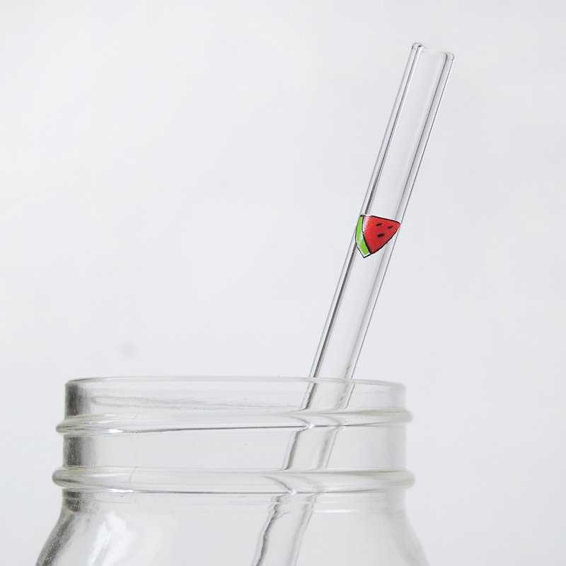 20cm [happy sweet! Watermelon] (diameter 0.8cm) in the summer to eat watermelon fruit juice health drink a glass pipette dedicated (comes easily washed clean brush bar) without bottle exchange gifts - Mugs - Glass Red