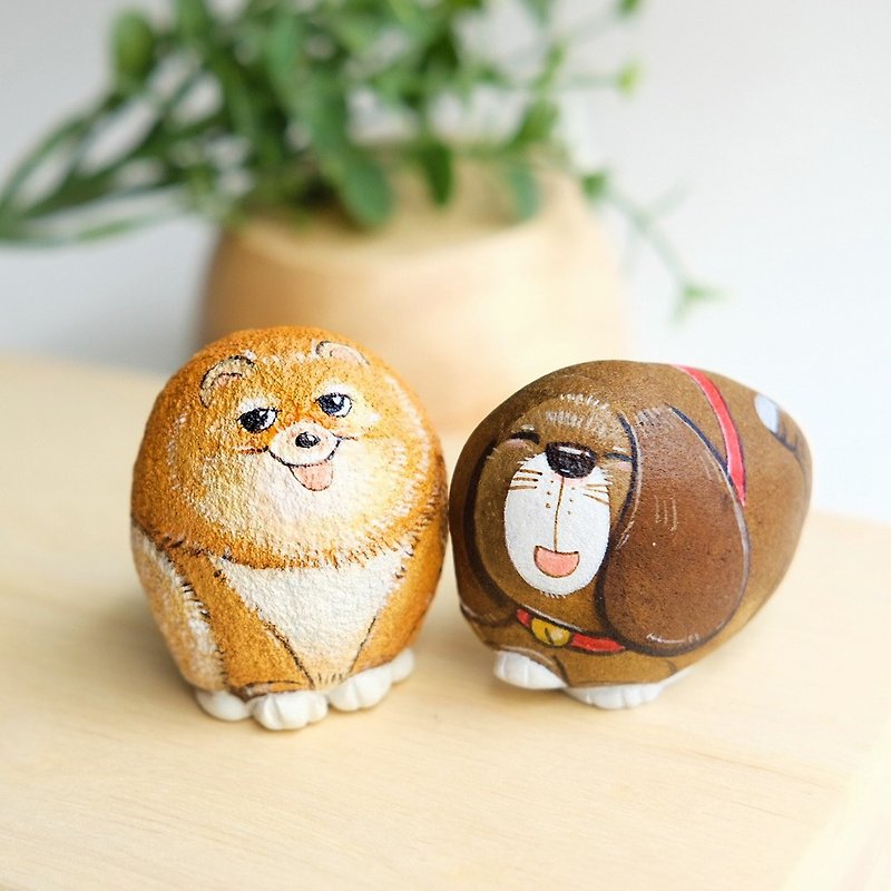 Cute dogs stone painting.Handmade gift, - 公仔模型 - 石頭 紅色
