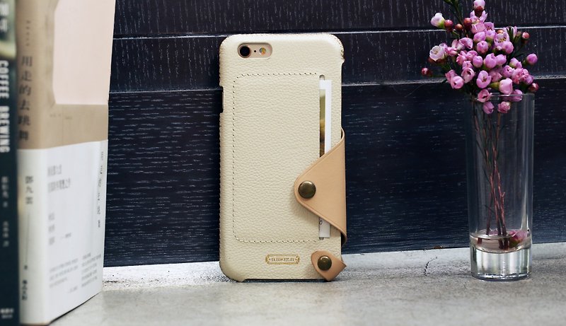 iPhone 6/6S 4.7吋半套極簡系列皮革保護套- 杏白 - 手機殼/手機套 - 真皮 白色