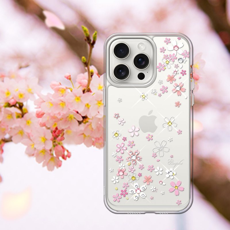 iPhone 17/16/15/14/13/12系列 防震雙料水晶彩鑽手機殼-浪漫櫻 - 手機殼/手機套 - 其他材質 多色