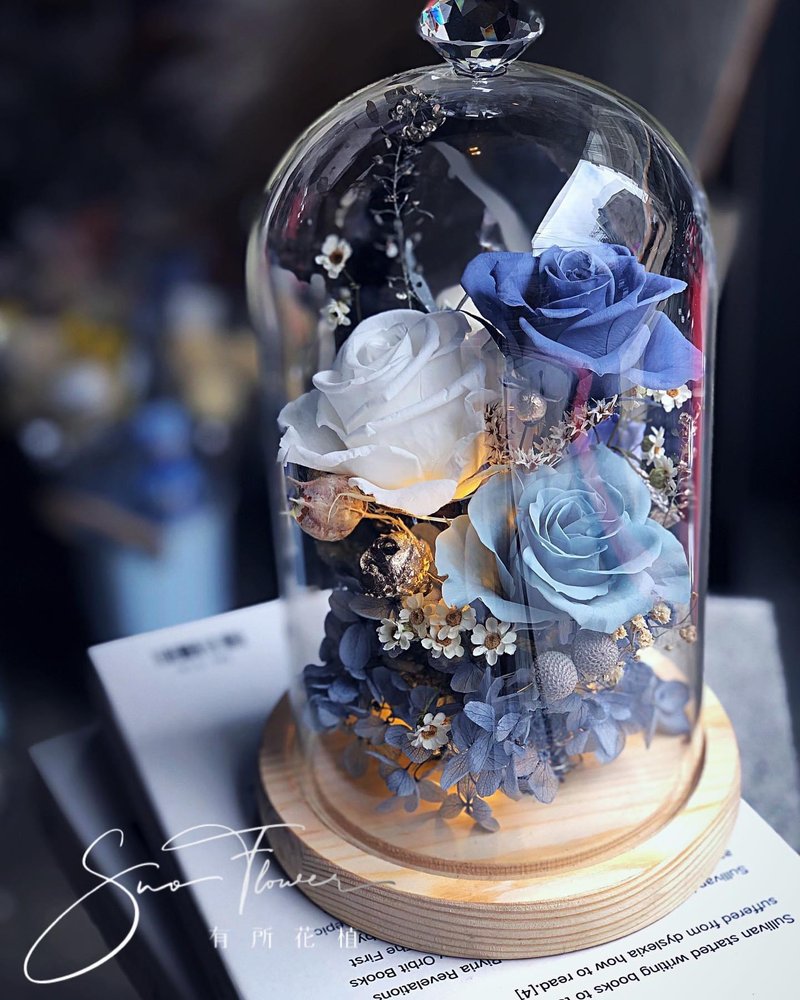永生花大玻璃盅/永生花/居家佈置/辦公室療癒小物/送禮小物 - 乾燥花/永生花 - 其他材質 