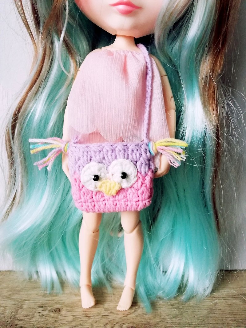 Blythe bag crochet lilac pink owl - Stuffed Dolls & Figurines - Cotton & Hemp Purple