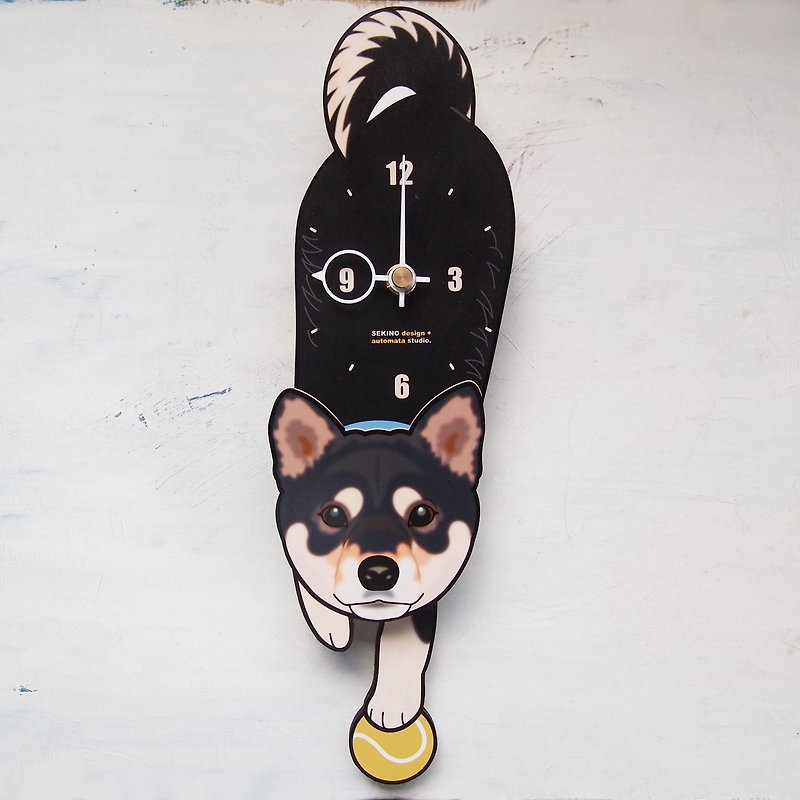 D-001 黒柴-犬の振子時計 - 時計 - 木製 ブラック