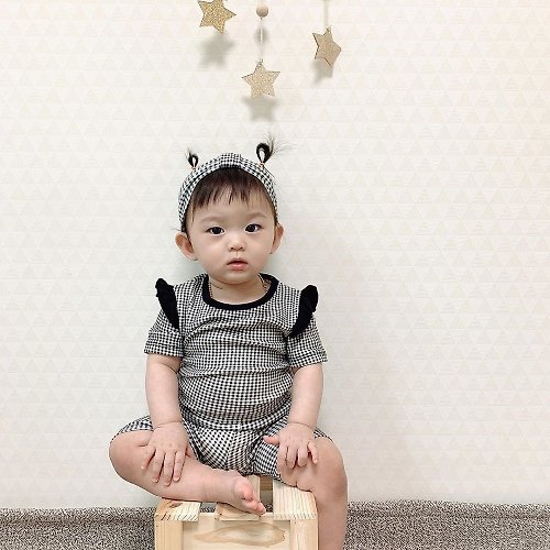 Peekaboohk 韓國嬰幼兒格子荷葉袖居家服套裝 •Lady Set•
