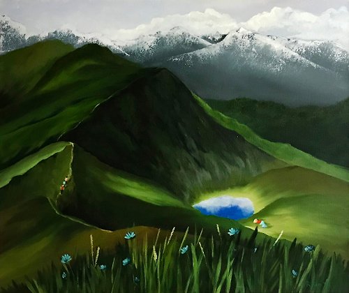 Kim Gallery Mountain landscape painting, Original oil art on large canvas, Living room decor
