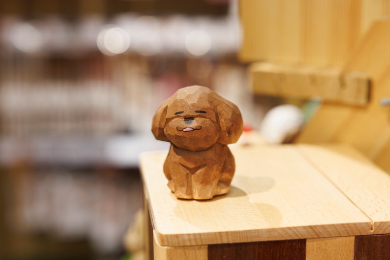 Basswood carved cute poodle - ของวางตกแต่ง - ไม้ สีนำ้ตาล