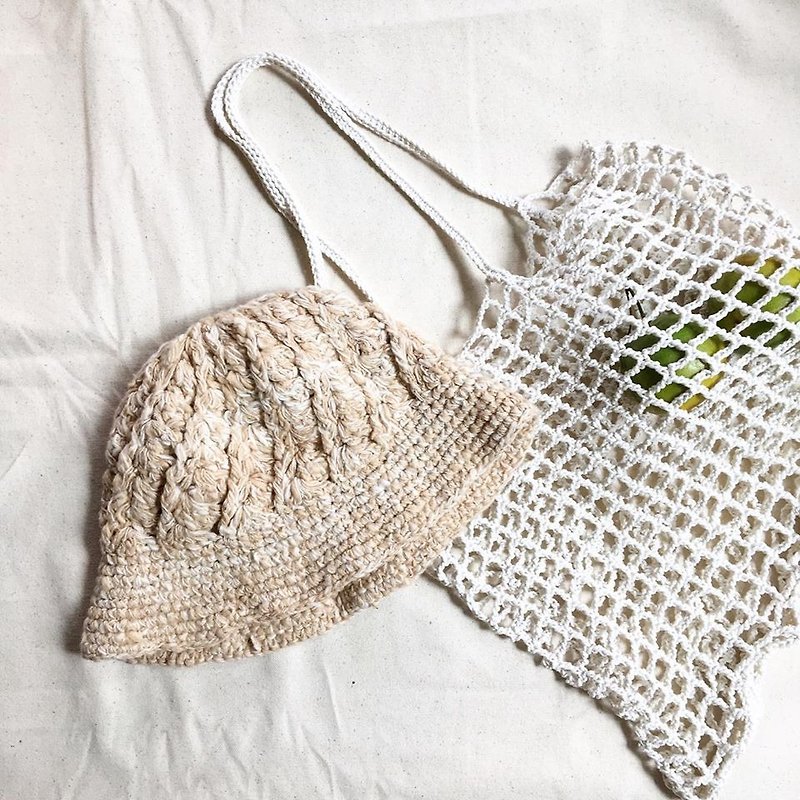 Soft Cotton Knitting Bag - หมวก - ผ้าฝ้าย/ผ้าลินิน สีกากี