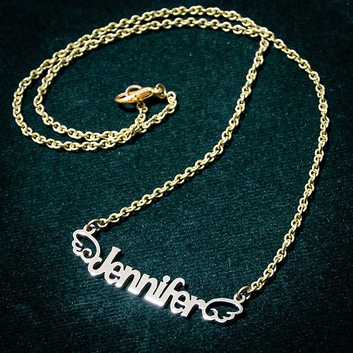 NamesisAccessories Made to order-Custom name necklce with small cute wing