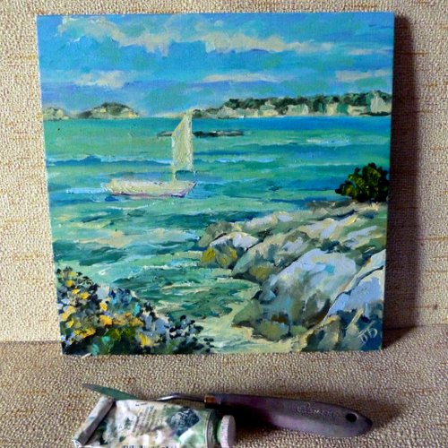 油絵 「ビーチ 」 F6キャンパスに描写 海（青島ビーチ） 油絵 F6 絵画 gallery Ymin 通販 13890292