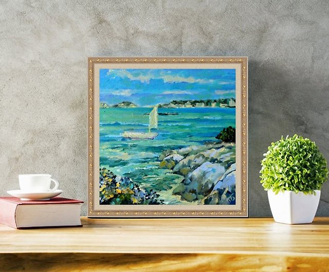 キャンバスに海景油絵 - オリジナルの海のアート - 沿岸の海の絵 