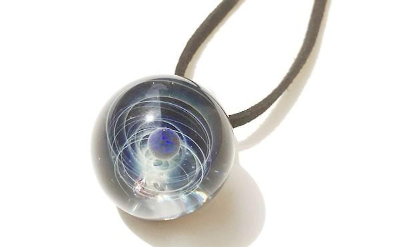 Planet & Meteorite World # 3 Black opal glass pendant with meteorite Universe - Necklaces - Glass Green