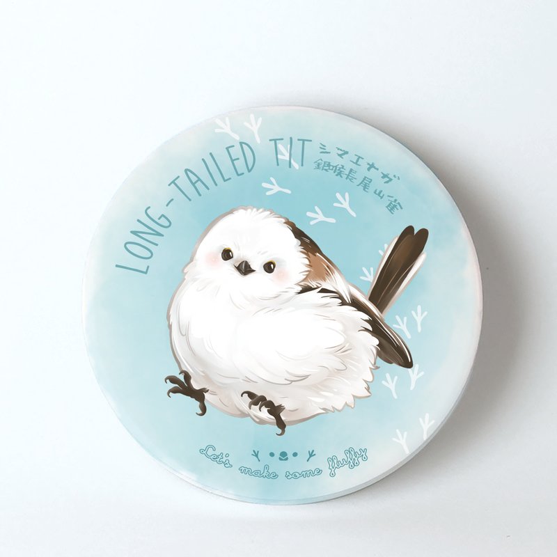 Wild bird ball series- Silver-throated Long-tailed Tit | Watercolor rendered diatomaceous earth absorbent coaster - Coasters - Other Materials Blue