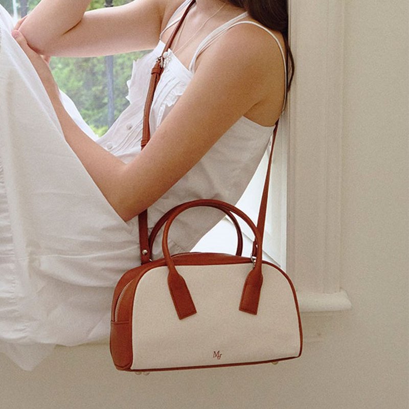 MUR Korean Neu Bag Canvas Vegan Leather Bag (Canvas Brown) - กระเป๋าแมสเซนเจอร์ - วัสดุอีโค 