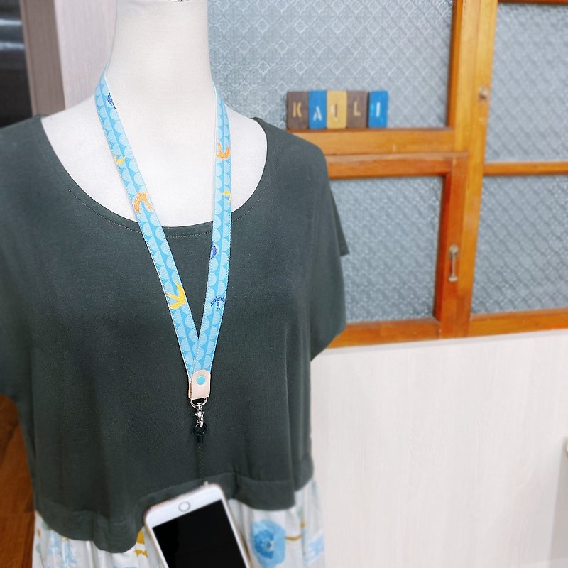 Asuka Bobo mobile phone sling/lanyard/neck strap - เชือก/สายคล้อง - ผ้าฝ้าย/ผ้าลินิน สีน้ำเงิน
