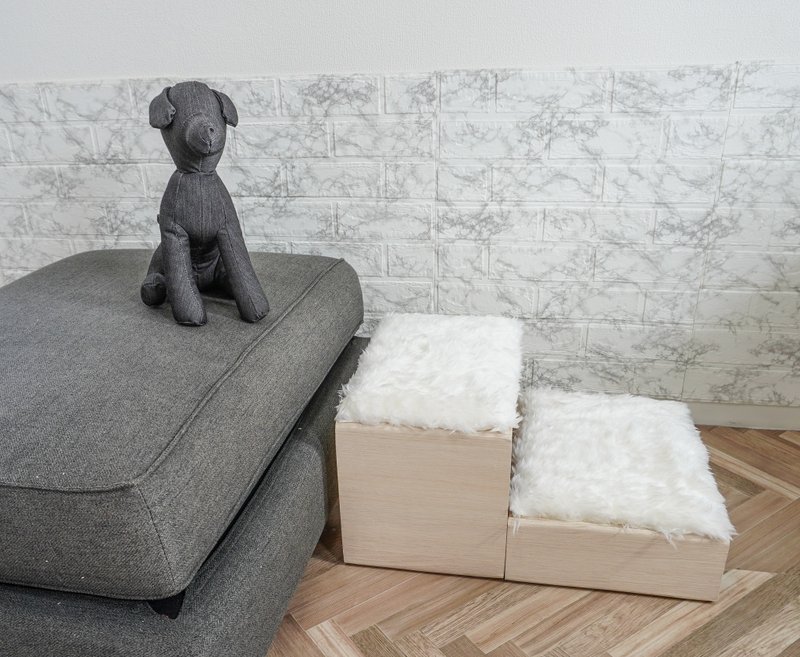 ドッグステップ　犬の階段　北欧風　ムートン生地　木製　犬小屋　犬　猫　オーダー可能 - 其他 - 木頭 白色