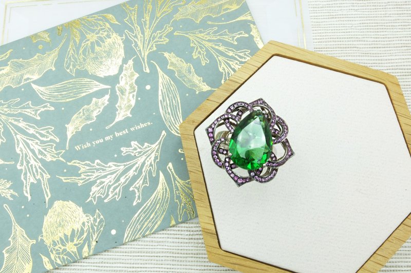 Green Stone totem line shape ring - แหวนทั่วไป - เงินแท้ สีเขียว