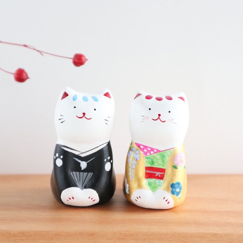 結婚式　着物の猫の置物 - 擺飾/家飾品 - 黏土 