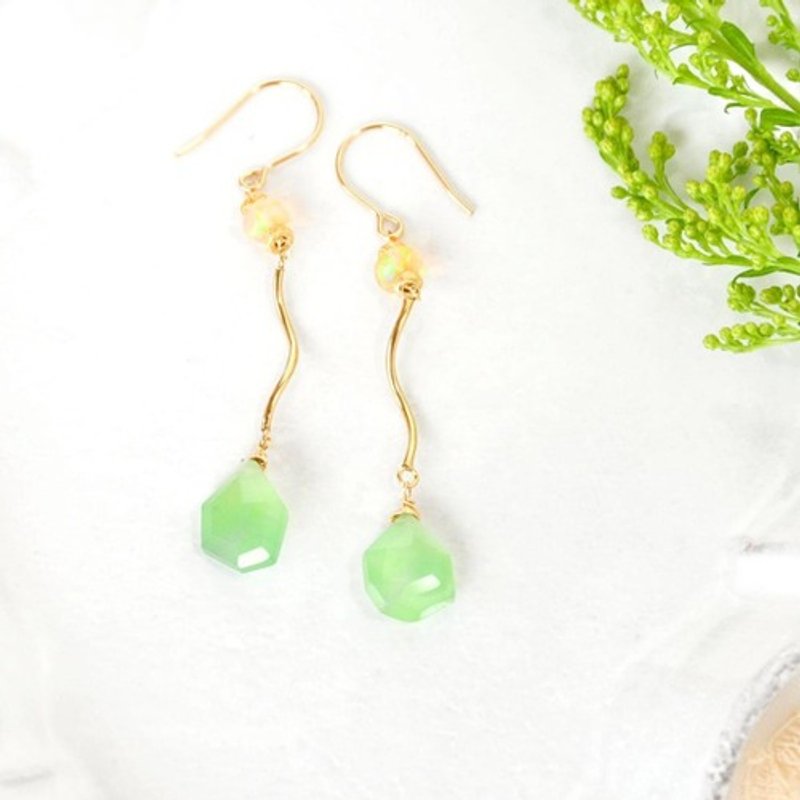 14kgf/サーペンティンxプレシャスオパールウエーブラインピアス - 耳環/耳夾/耳骨夾 - 寶石 