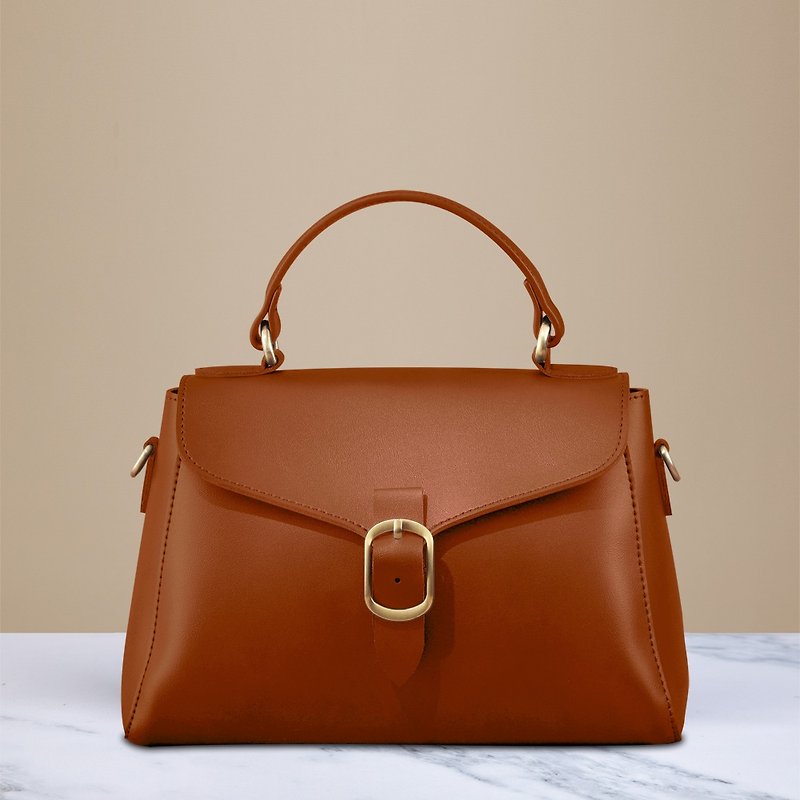 Dora bag - brown gift shoulder bag retro leather birthday handmade side back - Handbags & Totes - Faux Leather Brown