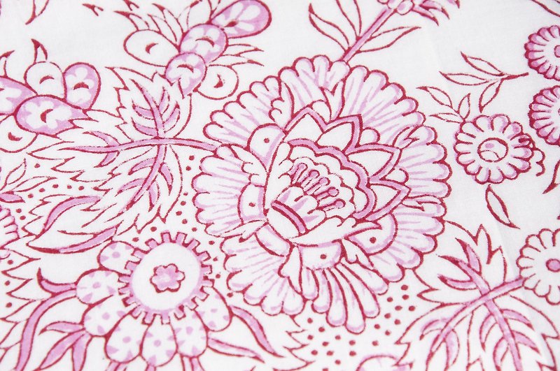 India Handmade Woodcut Printed Square Scarf, Plant Dyed Cotton Handkerchief, Tea Towel Scarf, Hand Wipe-Flower - Handkerchiefs & Pocket Squares - Cotton & Hemp Multicolor