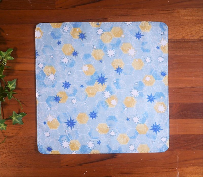 Taiwan Pure Cotton Handkerchief = Hexagonal Star = Shallow Lake Green - Handkerchiefs & Pocket Squares - Cotton & Hemp Blue