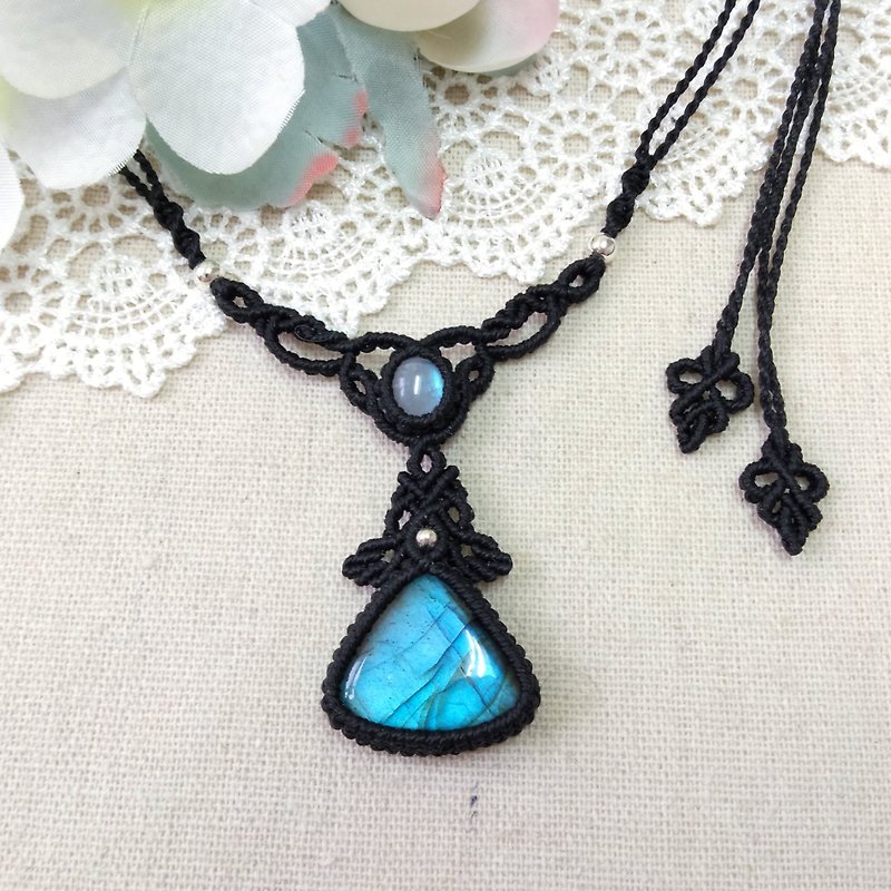 gallery. Yeyueming. Blue Labradorite X Moonstone X South American Brazilian Wax Necklace - Necklaces - Crystal Blue
