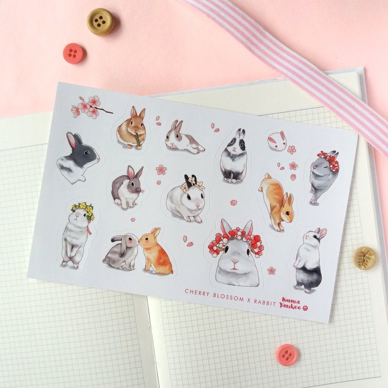 Cute Bunny Sticker - สติกเกอร์ - กระดาษ สึชมพู