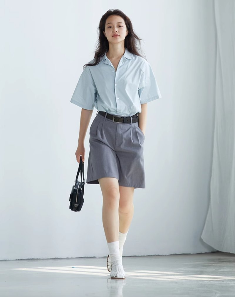 Retro elegant grey high waist suit shorts - กางเกงขาสั้น - วัสดุอื่นๆ สีเทา