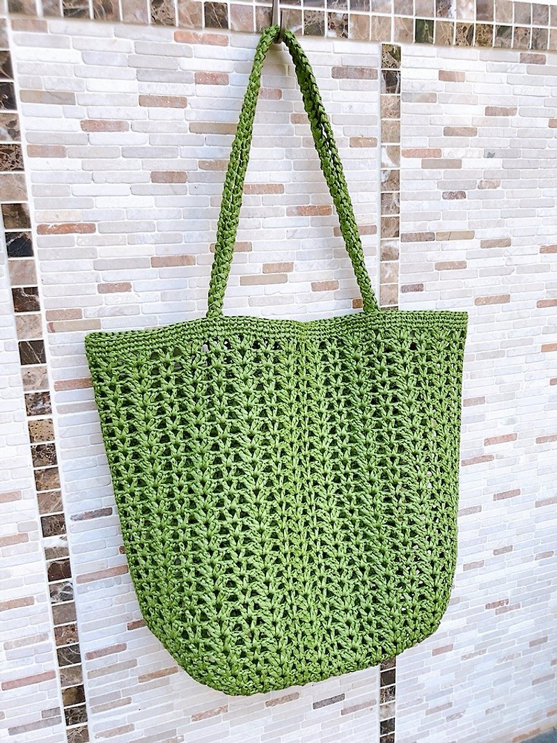 Grass Green Raffia Woven Shoulder Bag Tote - Messenger Bags & Sling Bags - Eco-Friendly Materials Green