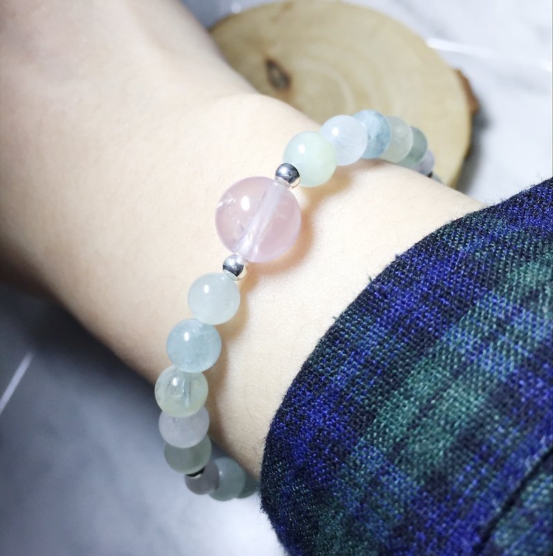MH sterling silver natural stone series _ gentle five elements _ Morgan stone _ powder crystal - Bracelets - Crystal Blue