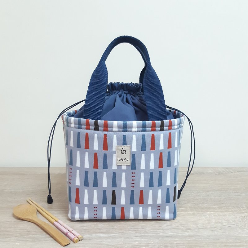 Insulated lunch bag/ Binding handle bag/ lunch bag/ carry-on bag/ gray geometry - Handbags & Totes - Cotton & Hemp Gray