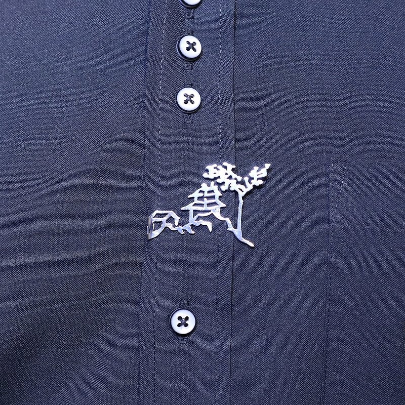 故宮聯名長江沿岸樹與小屋領帶夾 獨特設計 - 領呔/呔夾 - 不鏽鋼 銀色