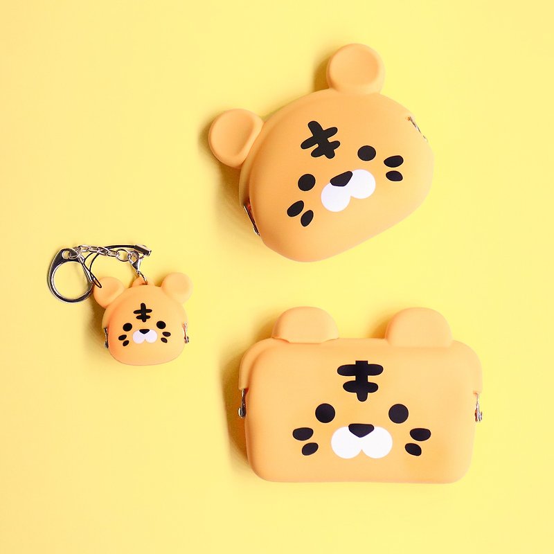 Tiger Animal Modeling Series Silicone Bag Charm Small Object Bag/Small Card Holder/Golden Bag - กระเป๋าใส่เหรียญ - ซิลิคอน สีเหลือง