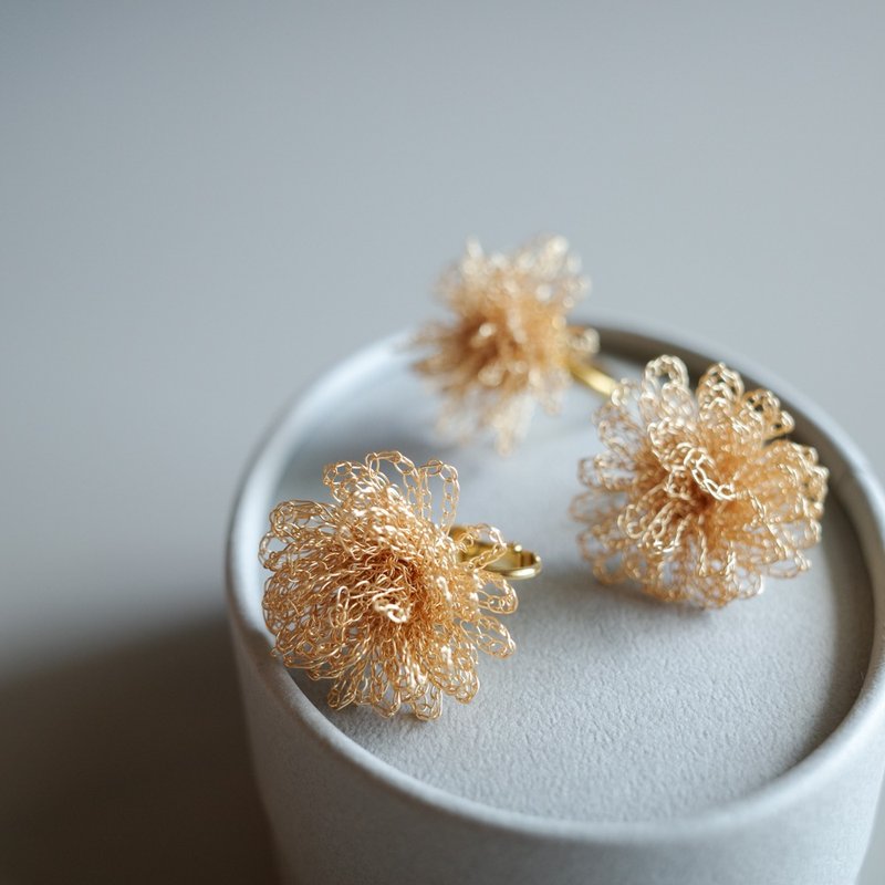 【Pinkoi 線下活動預購商品】Dandelion Bloom – 耳環與戒指套組 - 耳環/耳夾/耳骨夾 - 珍珠 金色