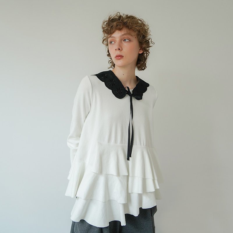 Beige irregular hem long sleeve top - imakokoni - Women's Tops - Cotton & Hemp White