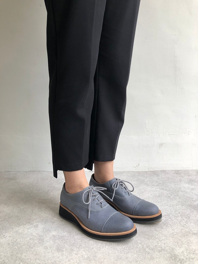 [Transformation Sale] Sample shoes / classic platform / #38 - Women's Oxford Shoes - Genuine Leather Blue