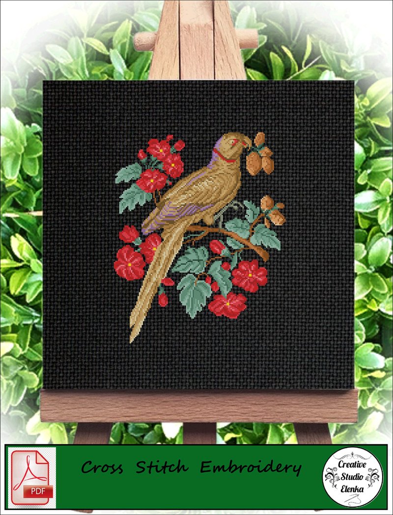 Vintage Cross Stitch Scheme  bird and fruit - PDF Embroidery Scheme - เย็บปัก/ถักทอ/ใยขนแกะ - วัสดุอื่นๆ 