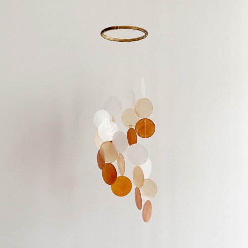 HO’ USE PRE-MADE| Italian Xyl.-Orange, White-Circle| Shell Wind Chime Mobile | #0-383