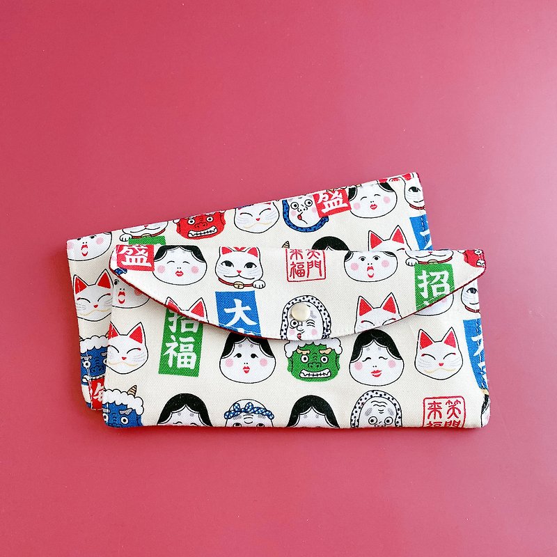 Parents, one person, one lucky meow (two into the group cloth red envelope bag passbook bag) - Chinese New Year - Cotton & Hemp Red