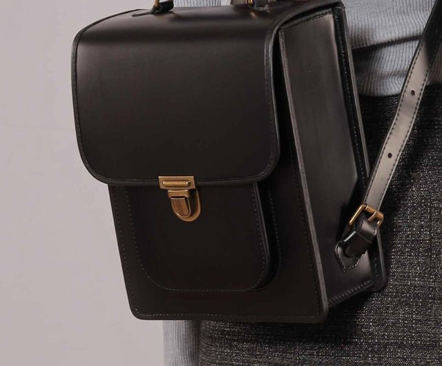 TITO Black Retro British Leather Small School Bag/Backpack TITO Black Retro British Leather Small School Bag/Backpack