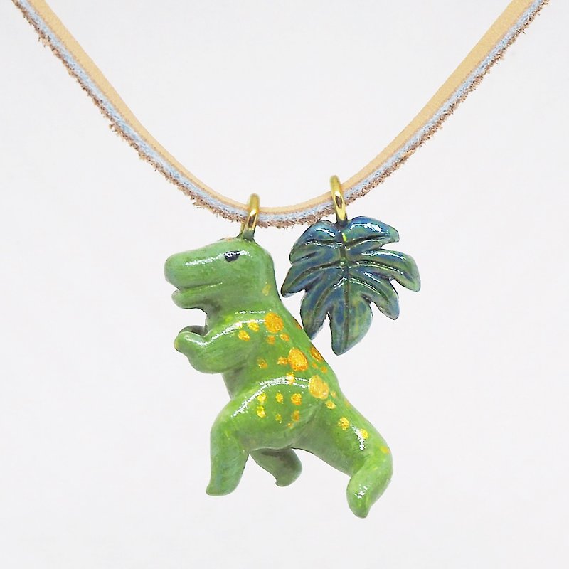 暴龍手工手繪頸鏈 T-Rex handmade necklace - 頸鏈 - 黏土 綠色