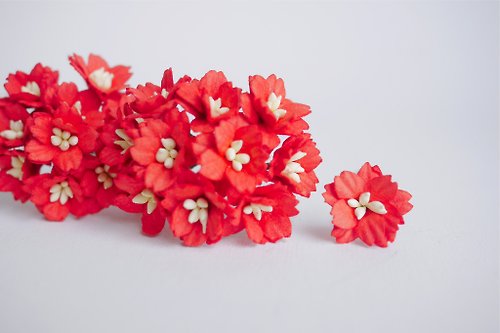 makemefrompaper Paper flower, 50 pcs. small cherry blossom supplies, 2 cm. red color.